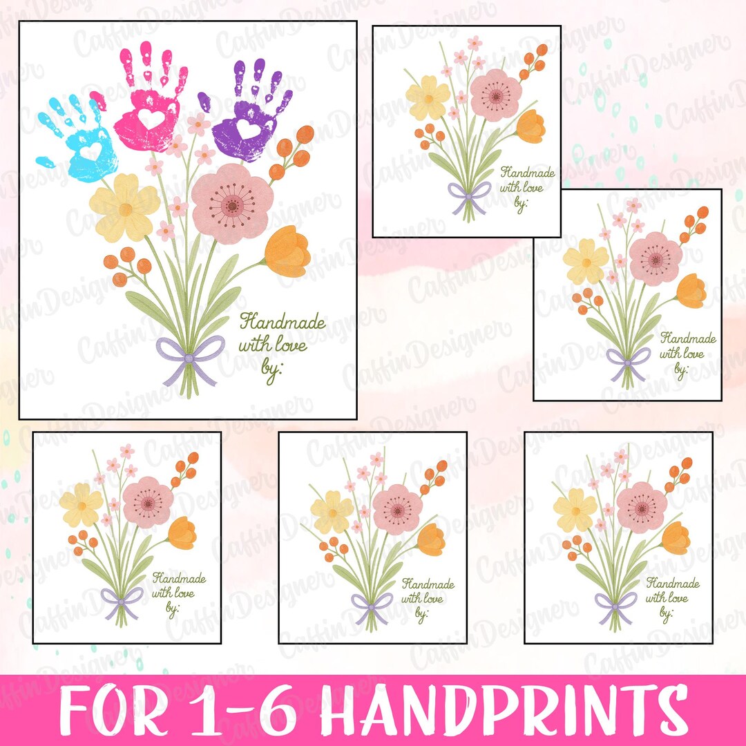 Mother's Day Handprint Craft Template PNG, DIY Flower Bouquet Kids