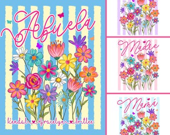Custom Madre PNG Bundle, Spanish Mom Floral PNG, Abuela Mamá Tía Flower Design, Mother’s Day Gift, Dia de las Madres, Sublimation DTF