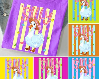Silly Goose PNG Bundle, Funny Goose Shirt Design, Preppy Striped Summer PNG, Cute Girly Animal, Trendy Sublimation DTF