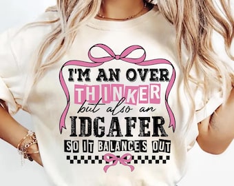 Overthinker IDGAFer PNG, Funny Anxiety PNG, Sarcastic Mental Health Shirt, Rude Retro Checkered Sublimation, Snarky Women Quote Clipart