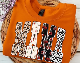 Mama Pumpkin Leopard PNG, Fall Halloween Sublimation, Trendy Checkered Mama Shirt Design,  Autumn Digital Download for Moms