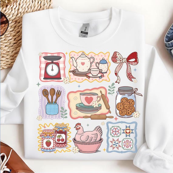 Grandma Core PNG, Hen in Nest Illustration, Vintage Cottagecore Style, Granny Sweater Aesthetic, Thrifted Farmhouse Digital