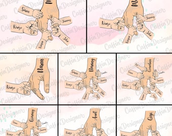 Mother's Day Png SVG, Mom and Kids Hands Clipart, Personalized Hand Holding Sublimation Design, Custom Family Name, Grandma Nana Gigi File