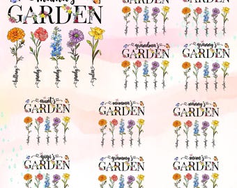 Bundle Personalized Grandma's Garden Png, Grandma Butterfly, Mother's Day Birth Month Flower Png, Watercolor Floral Png, Gift For Mom