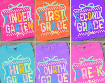 Preppy Back to School Bundle PNG, Coquette Teacher First Day of School Shirt Design, Girly Checkered Sublimation, Pre-k 1st/2nd/3rd Grade