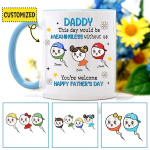 Funny Father&#39;s Day PNG, Custom Names Daddy Mug Design, Cute Kids Names Father&#39;s Day Gift, Editable Digital Download, Happy Father&#39;s Day
