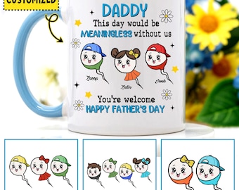 Funny Father&#39;s Day PNG, Custom Names Daddy Mug Design, Cute Kids Names Father&#39;s Day Gift, Editable Digital Download, Happy Father&#39;s Day