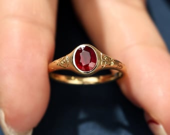 Pigeon Blood Red Ruby Ring, Handmade Engraving Ring, 18k Solid Gold Ring, Unique Engagement Ring, Statement Ring For Women, Gift For Her