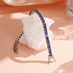 Tennis Sapphire Bracelet, Lab-Grown Sapphire Bracelet,18k White Gold Plated, Classic Sapphire Bracelet, Gift For Her Bracelet For Women