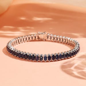 Natural Sapphire Bracelet, 18K white gold plated, About 17.6ct Oval  Sapphire, Tennis Sapphire Bracelet, Gift For Her Bracelet For Women