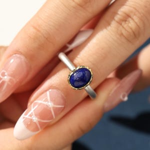 Natural Lapis Lazuli Ring,18k White Gold Plated, Handmade Lapis Lazuli Ring, Statement Ring For Women For Her, Gift For Her