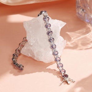 Women Alexandrite Bracelet, 18k White Gold Plated,23.3ct Oval Alexandrite With Topaz, Elegance Bracelet, Gift For Her ,Anniversary Gift