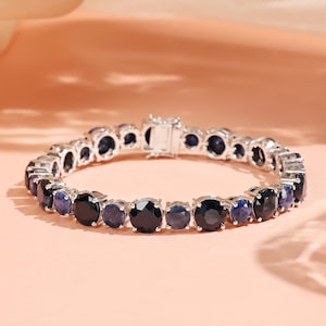 Natural Sapphire Bracelet, 18k White Gold Plated, Women Sapphire Bracelet, Elegance Bracelet, Gift For Her For Women, Tennis Bracelet