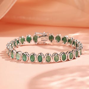 Women Tennis Bracelet, 18K White Gold Plated, Women Emerald Bracelet, Gemstone Bracelet, Gift For Her Bracelet For Women, Daily Jewelry
