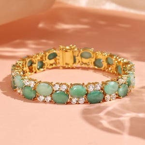 Emerald Bracelet, 18K Yellow gold plated, Tennis Emerald Bracelet, Elegance Bracelet, Gift For Her Bracelet For Women, Holiday Gift