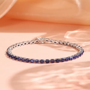Tennis Sapphire Bracelet,18K white gold plated, 12.6ct cabochon Sapphire, Bracelet Gift For Her Bracelet For Women ,Halo Sapphire Bracelet