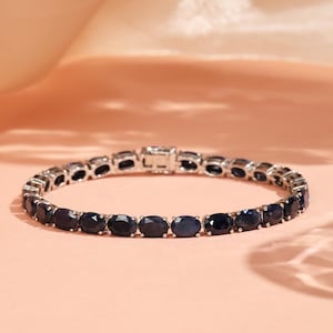 Natural Sapphire Bracelet, 18k White Gold Plated, About 29.8ct Oval Sapphire, Tennis Sapphire Bracelet, Gift For Her Bracelet For Women