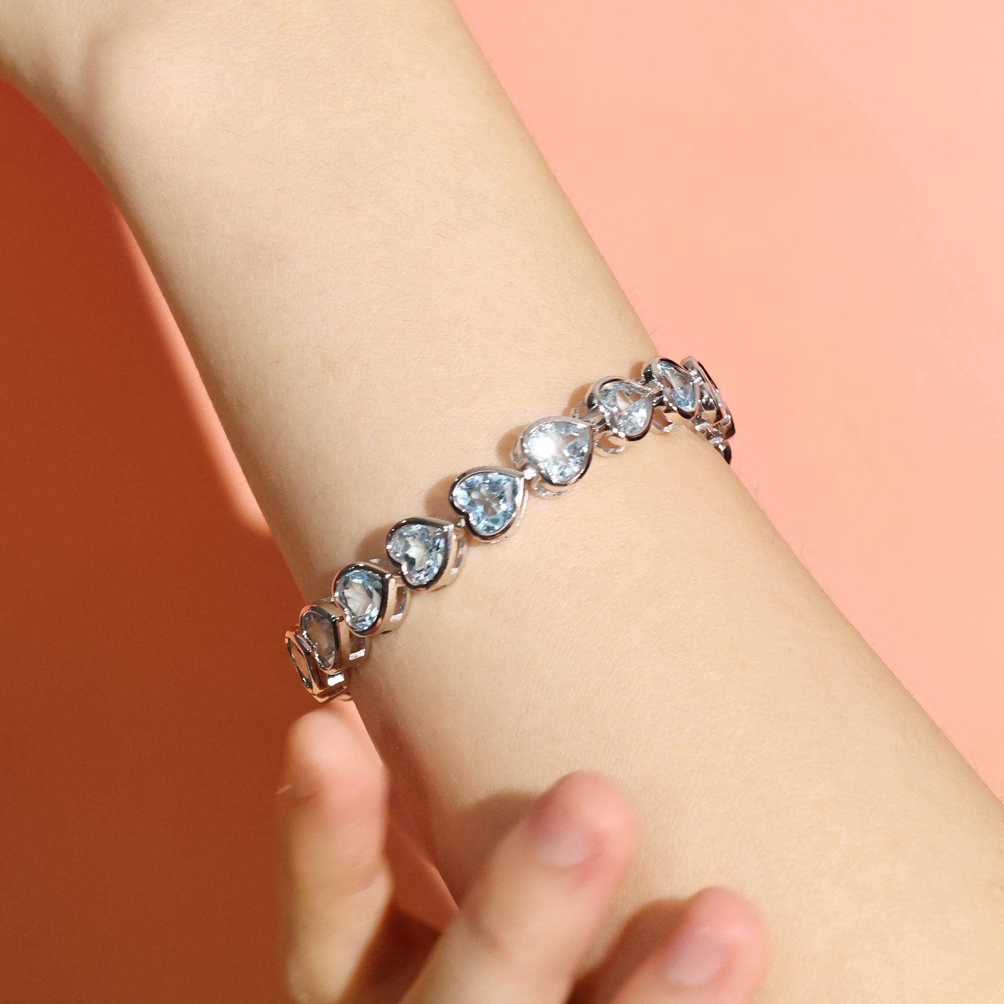 天然スカイブルートパーズブレスレット、925スターリングシルバー