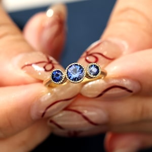 Cornflower Blue Sapphire Ring, Handmade Brushed Gold Ring, 18k Solid Gold, Statement Ring For Women, Unique Engagement Ring, Gift For Her