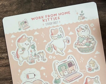 Work From Home Kitties Sticker Sheet Kiss Cut