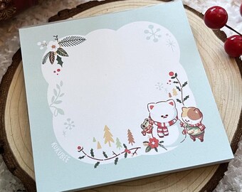 Snowman Kitty and Winter Sweater Frog Christmas Holiday Notepad
