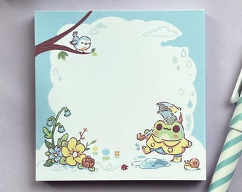 Rainy Spring Day Frog and Flowers Paper Notepad