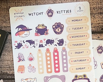 Witchy Kitties Two Sheet Set Kiss Cut Matte Vinyl Planner Stickers
