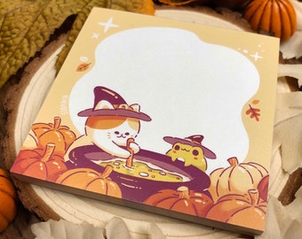 Witch Cat and Frog Cauldron Halloween Notepad