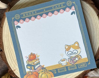 Cat Cafe Reading Books Notepad: Cozy, Autumn, Pumpkins