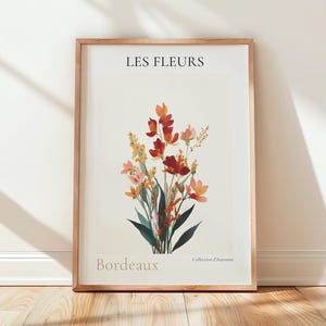 Bordeaux Blumen Kunstdruck | Beige Botanische Wanddekoration | Minimalistisches Herbst Poster | Weiche neutrale Blumen Illustration | Gemütliches Herbst Geschenk