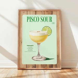 Pisco Sour Kunstdruck | Cocktail-Poster | Mixology-Wanddekor | Barwagen Kunst | Küche Getränke Illustration | Geschenk für Cocktail Enthusiasten