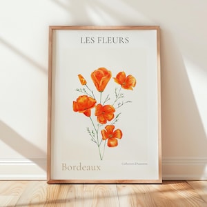Bordeaux Blumen Kunstdruck | Beige Botanische Wanddekoration | Minimalistisches Herbst Poster | Weiche neutrale Blumen Illustration | Gemütliches Herbst Geschenk