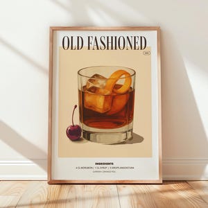 Vintage Cocktail Poster | Klassische Whisky-Getränk-Wand-Kunst | Vintage Bar Dekor | Küche Mixologie Illustration | Geschenk für Whisky Liebhaber