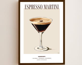 Espresso Martini Poster Printable Wall Art | Cocktail Decor | Espresso Martini Digital Download | Bar Cart Gift | Coffee Cocktail Poster