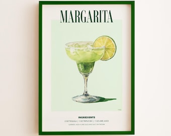 Margarita Digital Download | Tequila Cocktail Printable Wall Art | Classic Mexican Drink Poster | Lime Kitchen Decor | Retro Bar Gift