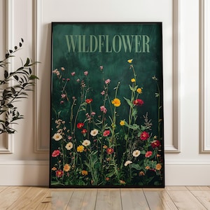 Wildflower Art Print | Emerald Green Botanical Wall Decor | Dark Floral Poster | Acrylic Nature Illustration | Moody Plant Lover Gift