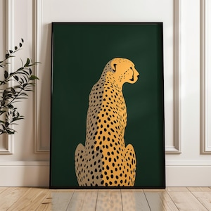 Cheetah Poster | Black & White Leopard Wall Art | Emerald Green Animal Print | Modern Jungle Decor | Wild Cat Art for Bold Interiors