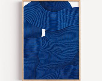 Impresión de arte mural abstracto en azul profundo / Pintura minimalista moderna / Arte geométrico lineal en azul intenso / Decoración contemporánea para el hogar