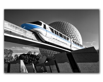 Download Photography Disneyworld Pictures Epcot Spaceship Earth Ready To Hang Gift Idea Home Decor Disney Monorail Canvas Wrap Black White Red Art Black White
