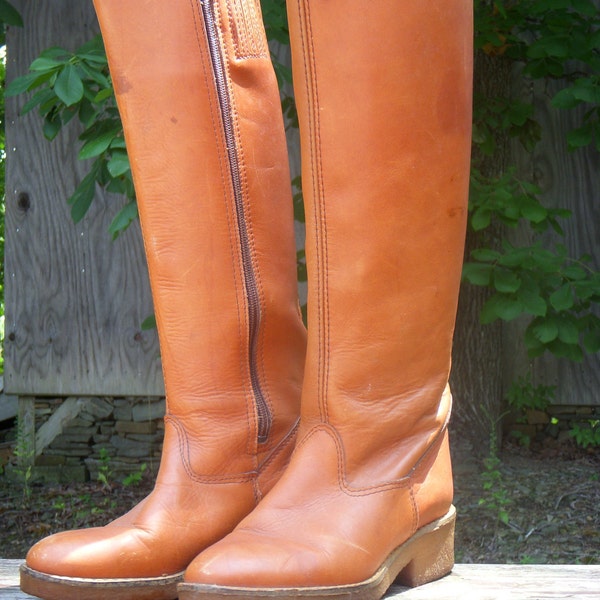 Vintage 1970's Tall Leather Boots Size 6-6.5