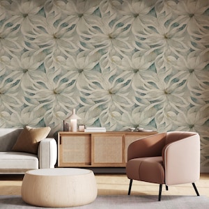 Beige Floral WallPaper | Soft White Modern Nature Inspired Self Adhesive Wall Mural | Decorative Vinyl Wall Art |