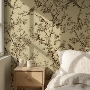 Botanische Vogel Themed Wandbild | Wandbild&Tapete| Schälen und Aufkleben Tapete | Abnehmbare Tapete