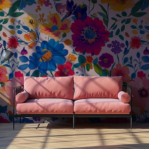 Vibrant Floral Wall Mural|Botanical WallPaper With MultiColored Flowers| Mural&WallPaper| Peel and Stick WallPaper | Removable Wallpaper