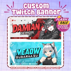 Custom Twitch Banner | Discord Banner | Twitter Banner | Youtube Banner | Header | Custom Chibi Cute Banner | Kick Banner| Twitch banner