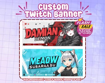 Custom Twitch Banner | Discord Banner | Twitter Banner | Youtube Banner | Header | Custom Chibi Cute Banner | Kick Banner| Twitch banner