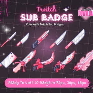 Cute Knife Sub Badges – Halloween Twitch Tier Badges, Kawaii Horror Stream Badge Set / Spooky Cute Knife Badges for Streamers