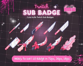 Cute Knife Sub Badges – Halloween Twitch Tier Badges, Kawaii Horror Stream Badge Set / Spooky Cute Knife Badges for Streamers
