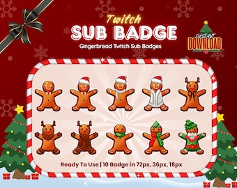 Christmas Gingerbread Sub Badges – Holiday Twitch Tier Badges for Streamers / Cute Winter Cookie Badge Pack / Cozy Festive Badge Set