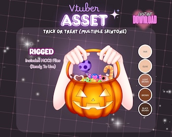 VTuber Asset | Rigged Hand Trick or Treat Pumpkin Bucket | Animated Halloween Prop | Live2D Seasonal Item | VTuber Streaming Accessory