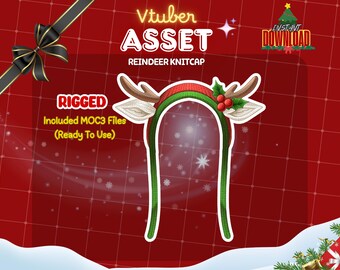 VTuber Asset | Rigged Reindeer Knitcap | Cozy Christmas Hat Prop | Animated Holiday Accessory | Live2D Winter Item